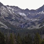 Skok waterfall and surrounding peaks of Tatra Mountains, Slovakia