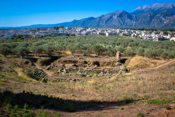 Theater of ancient Sparta with Taygetus in the background, Greece Travel