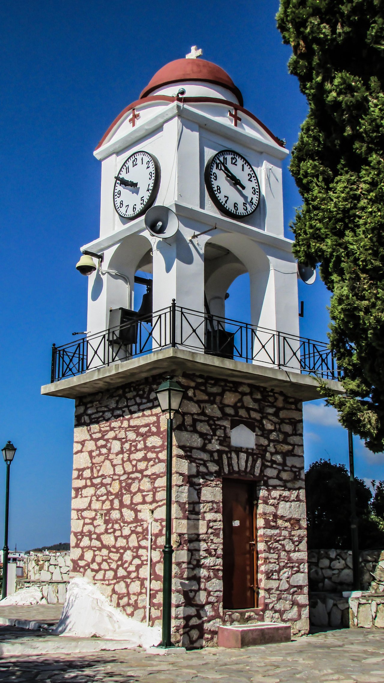 Agios Nikolaos Church and Clock Tower, Lalaria Beach, Greece Beaches