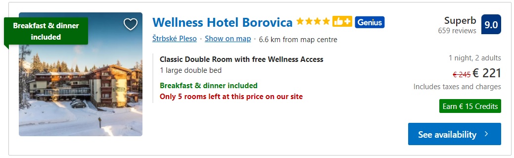 Wellness Hotel Borovica, Strbske Pleso, High Tatras