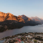 Mesmerizing view of Waterton Lake and townsite from the Bear's Hump lookout in Canada