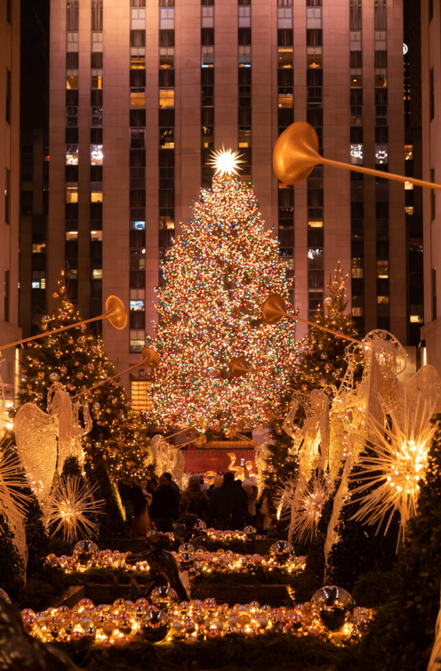 New York, USA - December 24, 2019 Christmas tree at Rockefeller Center