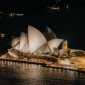 Sydney Opera House illuminated at night