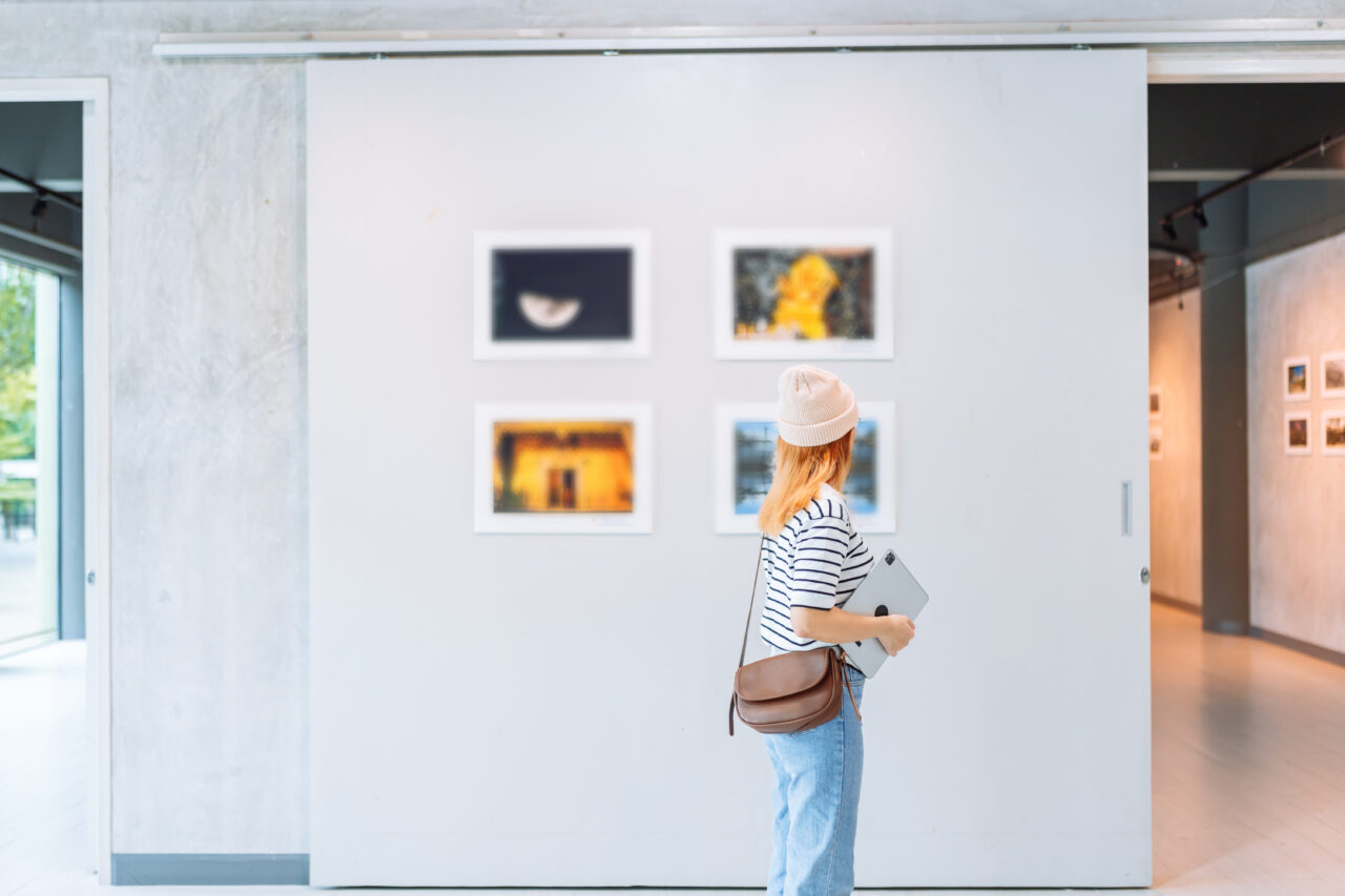 Woman visiting art gallery
