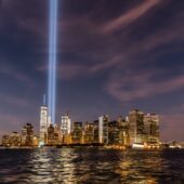 The "Tribute in Light" shines as a memorial to the victims in the terror attacks on September 11.